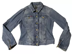 MASSIMO DUTTI Women Large (34) Blue Jean Denim Trucker Jacket - Picture 1 of 24