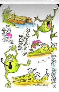Lindy's Stamp Gang disegni originali Frog Gang gomma artigianato non montato 9 francobolli - Foto 1 di 10