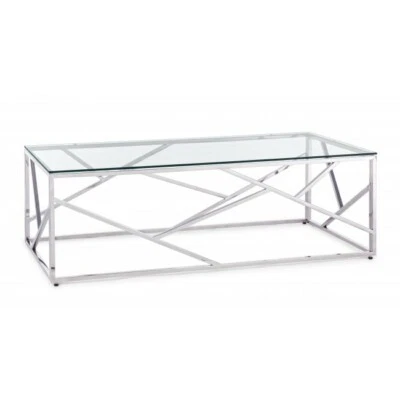 Rectangular Glass Steel Modern Design Coffee Table Living Room RAYAN - Image 1 of 3