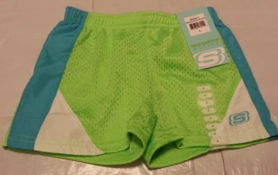 NUEVOS Shorts Activos de Malla para Niñas Skechers Talla 4 Verde Gecko/Azul Atoll/Blanco Foto 1 de 3