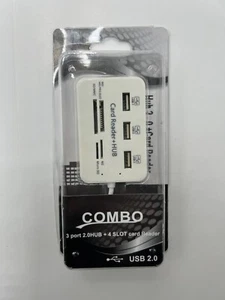 (QTY 5) Combo 3 Port 2.0 Hub + 4 Slot Card Reader White - Picture 1 of 3