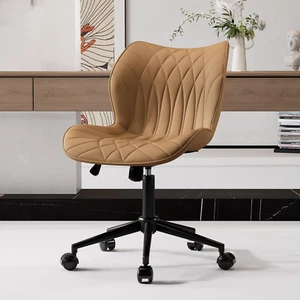 Faux Leather Office Chair with Wheels, Armless Desk Chair with Adjustable Height - Picture 1 of 9