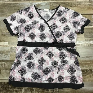 Women's S Peaches Uniforms Scrub Top White Black Nurse Medical - Picture 1 of 6