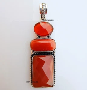 Red Onyx Coral Garnet 925 Sterling Silver Large Handmade Pendent Necklace - Picture 1 of 4