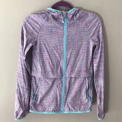 Chaqueta con Capucha Ivivva Lululemon Cremallera Completa Bolsillos Rosa Púrpura Turquesa Talla 12 Foto 1 de 4