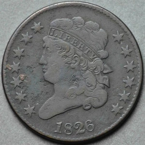 1826 Classic Head Half Cent 1/2c Early Copper Type Coin - Picture 1 of 2