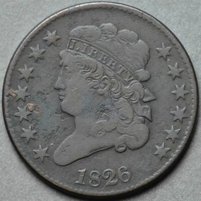 1826 Classic Head Half Cent 1/2c Early Copper Type Coin - Image 1 of 2