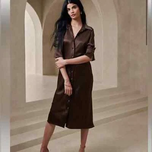 NWT Banana Republic Enchant Silk Shirtdress Roasted Cocoa Brown Sz XS - Picture 1 of 5
