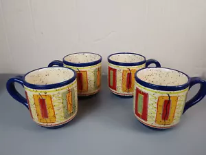 4 Pfaltzgraff SEDONA Stoneware Coffee Soup Mugs Spatter Colorful Geometric SWest - Picture 1 of 8