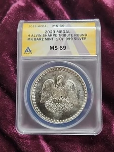 2023 Medal MS 69DCAM H Alvin Sharpe Tribute Round MK Barz Mint 1 Oz Silver ANACS - Picture 1 of 2