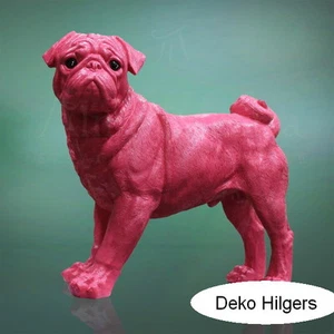 Mops Stehend Lebensgroß Figur Tierfigur Hund Skulptur Gartenfigur Deko Groß Rosa - Picture 1 of 2