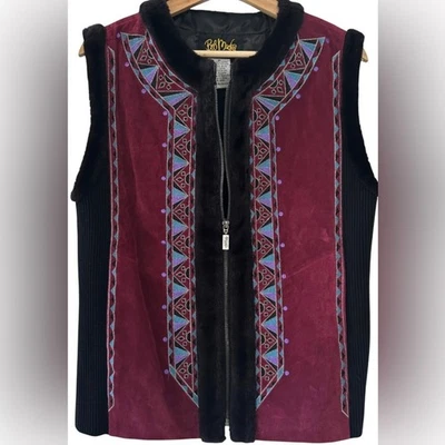 Bob Mackie Vintage Leather Vest Wearable Art Size M Boho Retro - Image 1 of 4