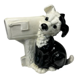Vintage Rare Black & White Royal Copley Puppy Dog & Mailbox Planter Vase Figure - Picture 1 of 12