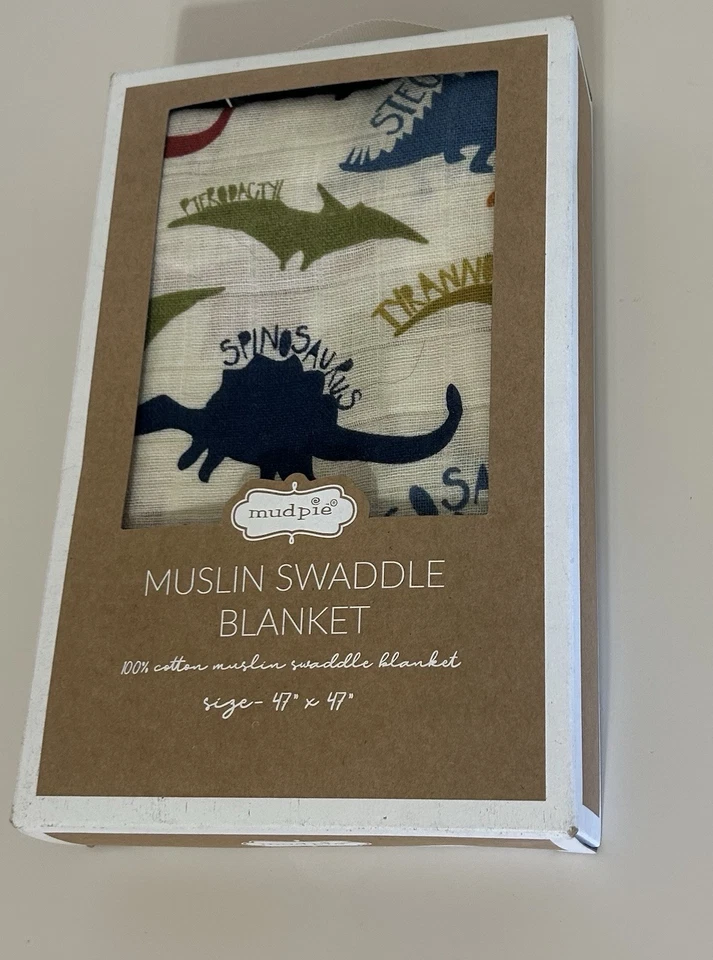 NUEVO EN CAJA Mud Pie Baby Muselina Swaddle Manta Dinosaurio 47”x47” Foto 1 de 1