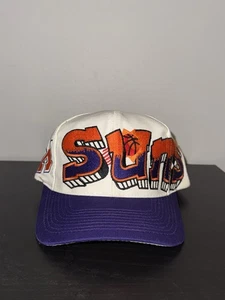 Vintage Phoenix Suns Graffiti Logo Snapback Hat 90s NBA White Purple Cap - Picture 1 of 6