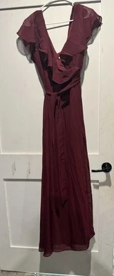 Vestido de Dama de Honor Gris Birdy Borgoña Hasta el Suelo con Bolsillos y Abertura Alta Foto 1 de 4