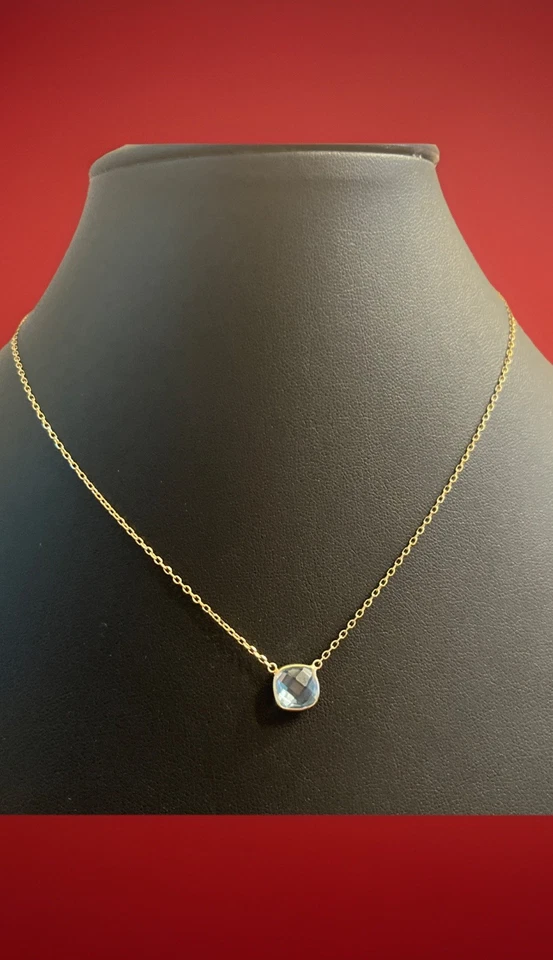 "Collar aguamarina oro amarillo 14k piedra de nacimiento de marzo 15"" - 17"" niño bebé niño" Foto 1 de 4