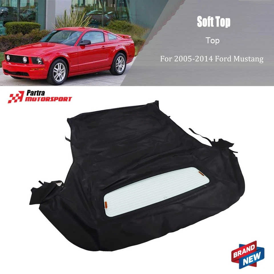 Black Convertible Soft Top + Heated Glass Window For Ford Mustang 2005-2013 2014 - Image 1 of 4