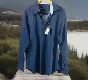 Camisa Quieti Informal Para Hombre Azul Abotonada 100% Algodón Fino L/S Grande Nueva - Imagen 1 de 14