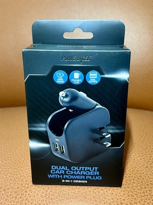 NEW POWERXCEL Dual Output Car Charger With Power Plug - Image 1 of 3