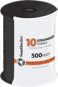Building Wire Stranded Copper 10 Ga, 1 Conductor 30 Amp 600 V 90 Deg C 500 ' Bla - Picture 1 of 2