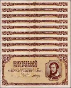 Hungary 1 Million MILPENGO P-128 1946 x 10 Pcs HUF USED Currency NOTE - Picture 1 of 8