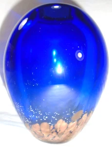 Gorgeous Designs Cobalt Blue Vase, w/Copper Heavy Art Glass, 8" - Picture 1 of 4