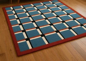 Alfombras de lana pura azules de diseño geométrico moderno acolchadas a mano para salón cocina salón. - Imagen 1 de 3