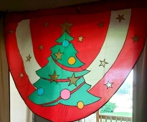 "Aplique vintage festivo tallado árbol de Navidad bandera de nailon forma única 48""x36" - Imagen 1 de 4
