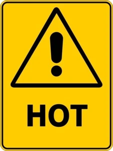 WARNING HOT - SELF ADHESIVE STICKER / DECAL / SIGN | HEALTH & SAFETY - Picture 1 of 8