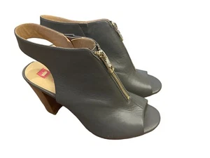 Elaine Turner Women’s Size 9 Grey Leather Slingback Peeptoe Shoes W/ gold Zipper - Picture 1 of 9