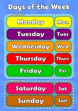 A3 Days of the Week - Childrens Wall Chart Educational Childs Poster Classroom