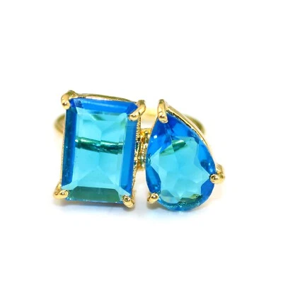 Кольцо позолоченное прямоугольной формы грушевидное кварцевое с синим сапфиром Toi Et Moi - Изображение 1 из 2