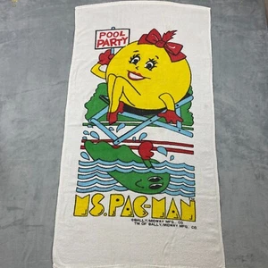 Vintage 80s Bally/Midway MS PAC-MAN POOL PARTY! Graphic Bath Beach Towel GHOST - Picture 1 of 12