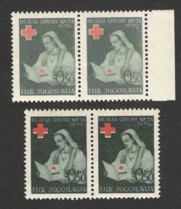 YUGOSLAVIA - 2 MNH PAIR'S, RED CROSS - COLOR ERROR - 1950. - Picture 1 of 2