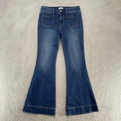 Pantalones de mezclilla Driftwood acampanados para mujer 30 Western Farrah Boho Hippe años 70 80 bolsillos de parche Foto 1 de 4