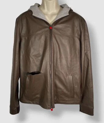 Kiton Мужская коричневый с капюшоном молнии кожи кашемир с подкладкой пальто куртка размер 56 - Изображение 1 из 4