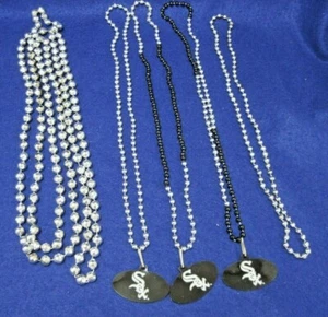 3 CHICAGO WHITE SOX CELLULAR ONE SILVER TONE AND BLACK BEADS + 2 MORE NECKLACES - Picture 1 of 2