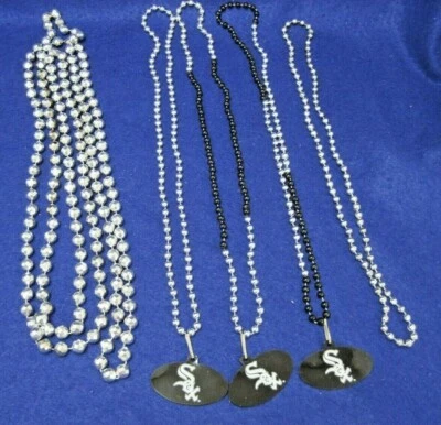 3 CHICAGO WHITE SOX CELLULAR ONE SILVER TONE AND BLACK BEADS + 2 MORE NECKLACES - Image 1 of 2