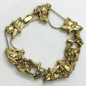 VTG SURFING SURFER GOLD PLATED SLIDER CHARM BRACELET 7” BEACH NAUTICAL HAWAII - Picture 1 of 11