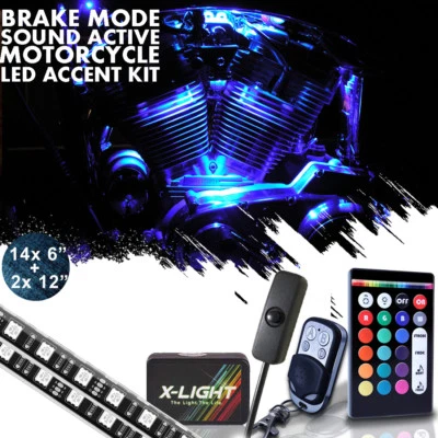 16pc Motorcycle LED Under Glow Light Kit Multi-Colors Neon Strip +Remote Control - Image 1 of 4