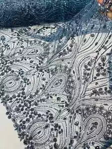Rauchblau Modedesign Perlen und Pailletten, Luxus Perlen bestickt Stoff - Bild 1 von 4