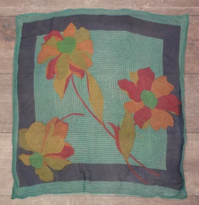 VTG 1950s Teal, Navy, Orange & Yellow Floral Pierre Cardin Chiffon Scarf Paris - Image 1 of 4