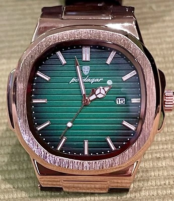 MONTRE DE SPORT NAUTILUS STYLE, , MOV QUARTZ, Bracelet, Cuir Et Cadran Bleu,Date - Imagen 1 de 4