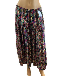 Boom Women's Maxi Skirt Size Large Black Purple Floral Cottagecore Elastic Waist - Picture 1 of 10