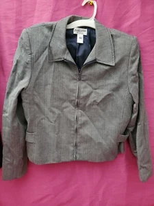 Pendleton Womens Blazer Size 14 Lined Long Sleeve ZIP BLACK GRAY 100% WOOL - Picture 1 of 3