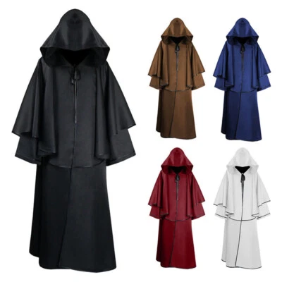 Mens Cape Cloak Long Loose Poncho Hooded Jacket Coat Top Medieval Costume - Image 1 of 4