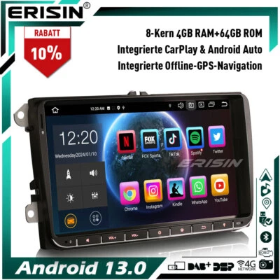 64GB DAB+ Android 13 Autoradio GPS Für VW T5 Passat CC Golf 5/6 Polo Tiguan SEAT - Bild 1 von 4