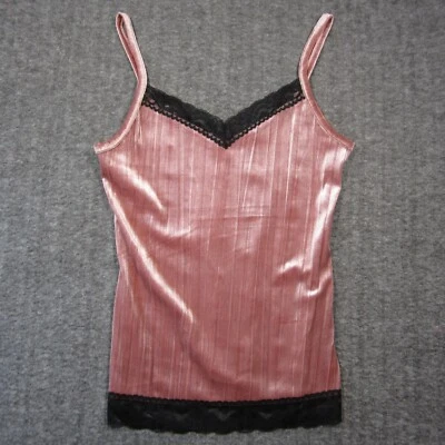 No Boundaries Velvet Lace Trim Tank Top Womens M Pink Black Cami Coquette Y2k - Image 1 of 4