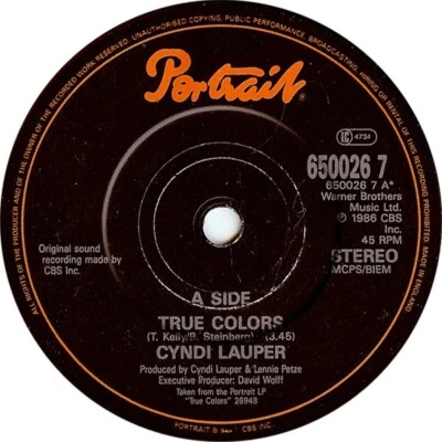 Cyndi Lauper ‎– True Colors- 7" Vinyl - Portrait Records - 1986 - Image 1 of 2